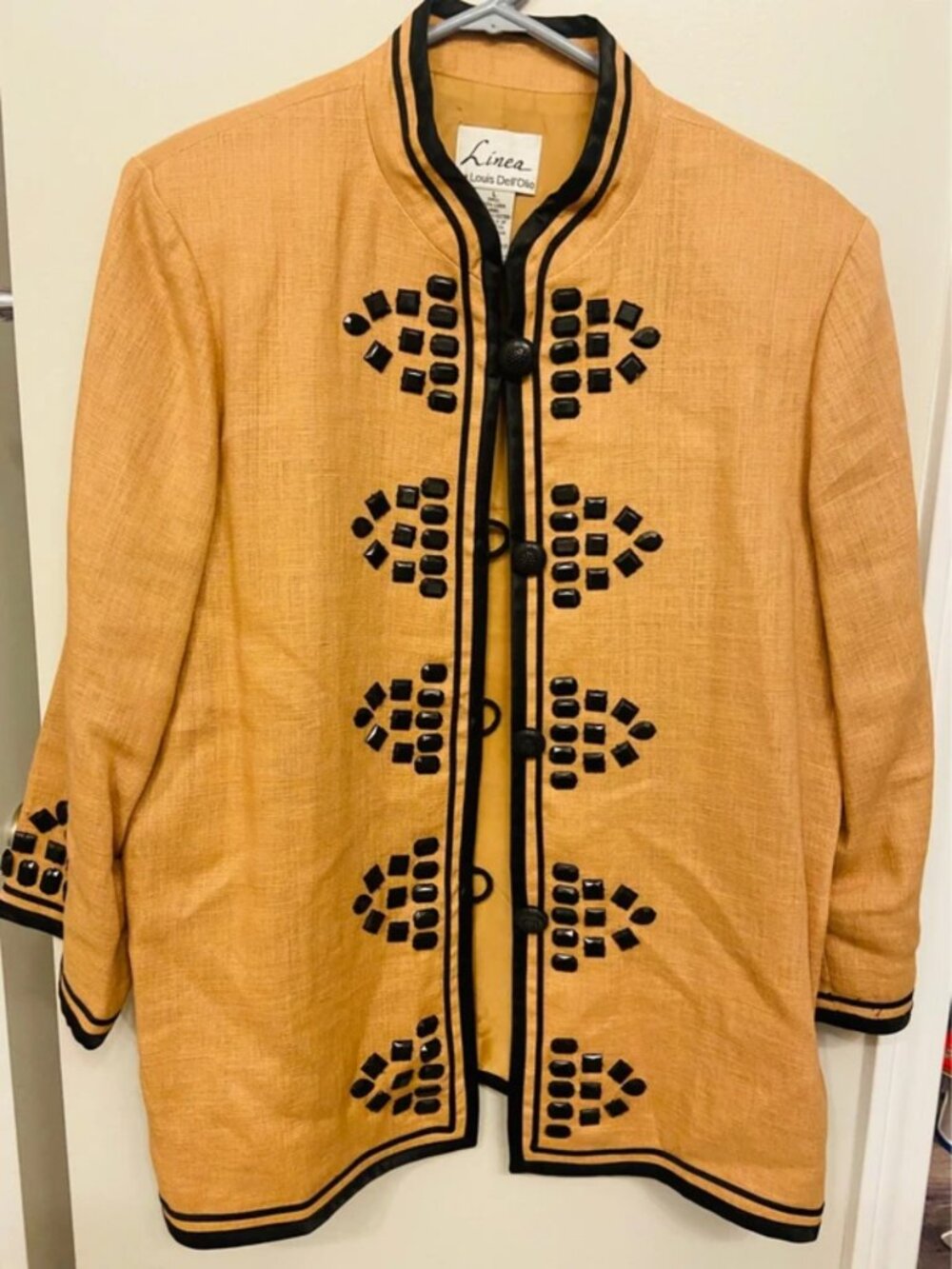 Linea by Louis Dell’Olio Women’s Large 100% Linen Embellished Jacket Black Beade